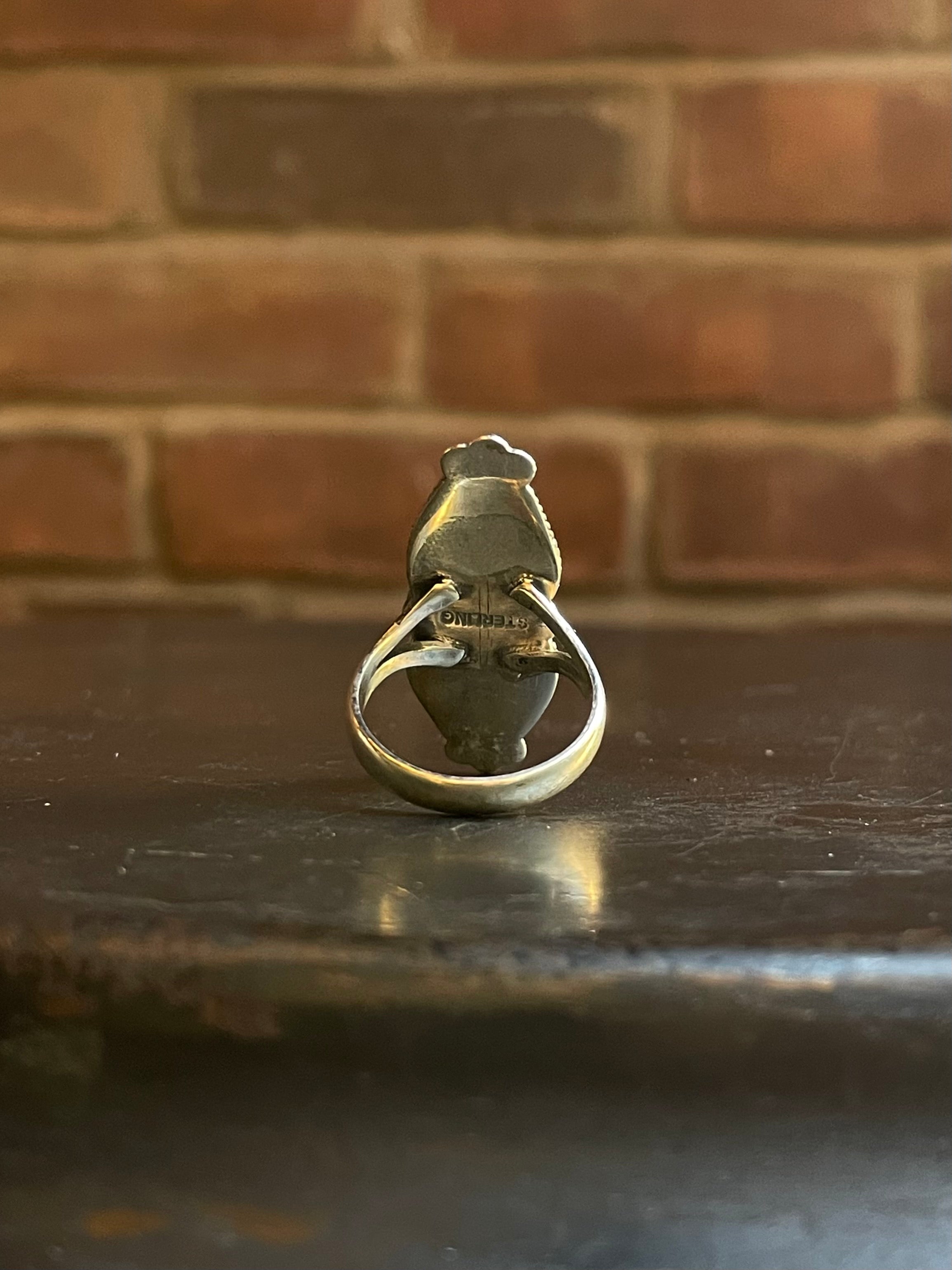 Turquoise Tear Drop Rope Ring Size 8 | Sterling Silver E878