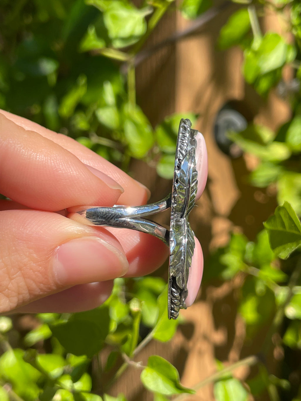 Pink Conch Double Stone Leaf Ring | 925 Sterling Silver | Size 9 B277