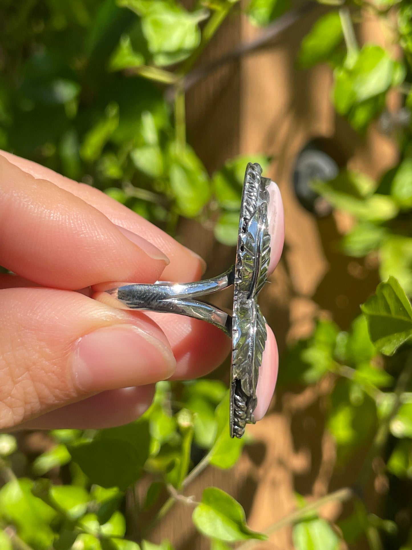 Pink Conch Double Stone Leaf Ring | 925 Sterling Silver | Size 9 B277