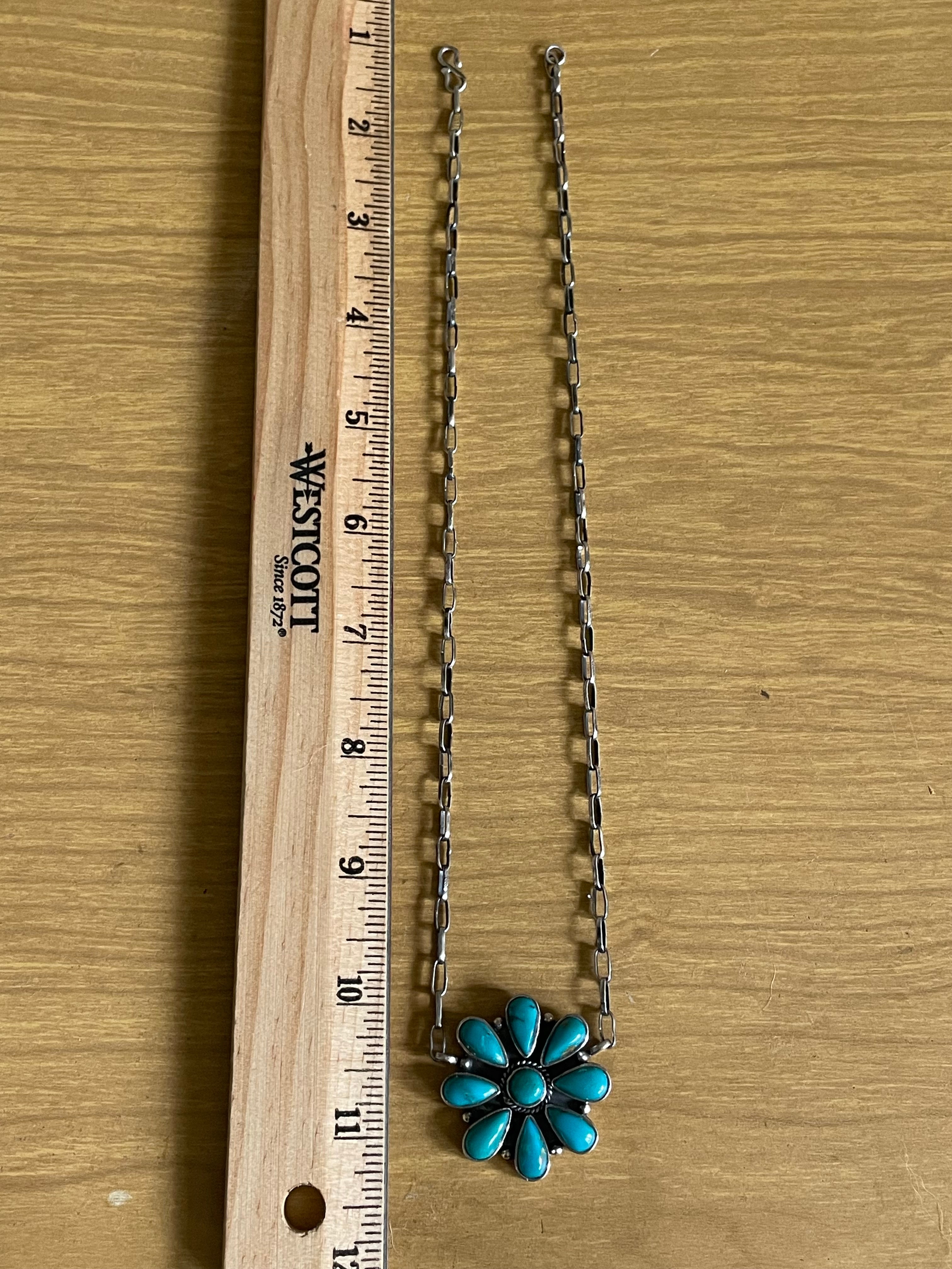 Kingman Turquoise Flower Necklace | 925 Sterling Silver G594