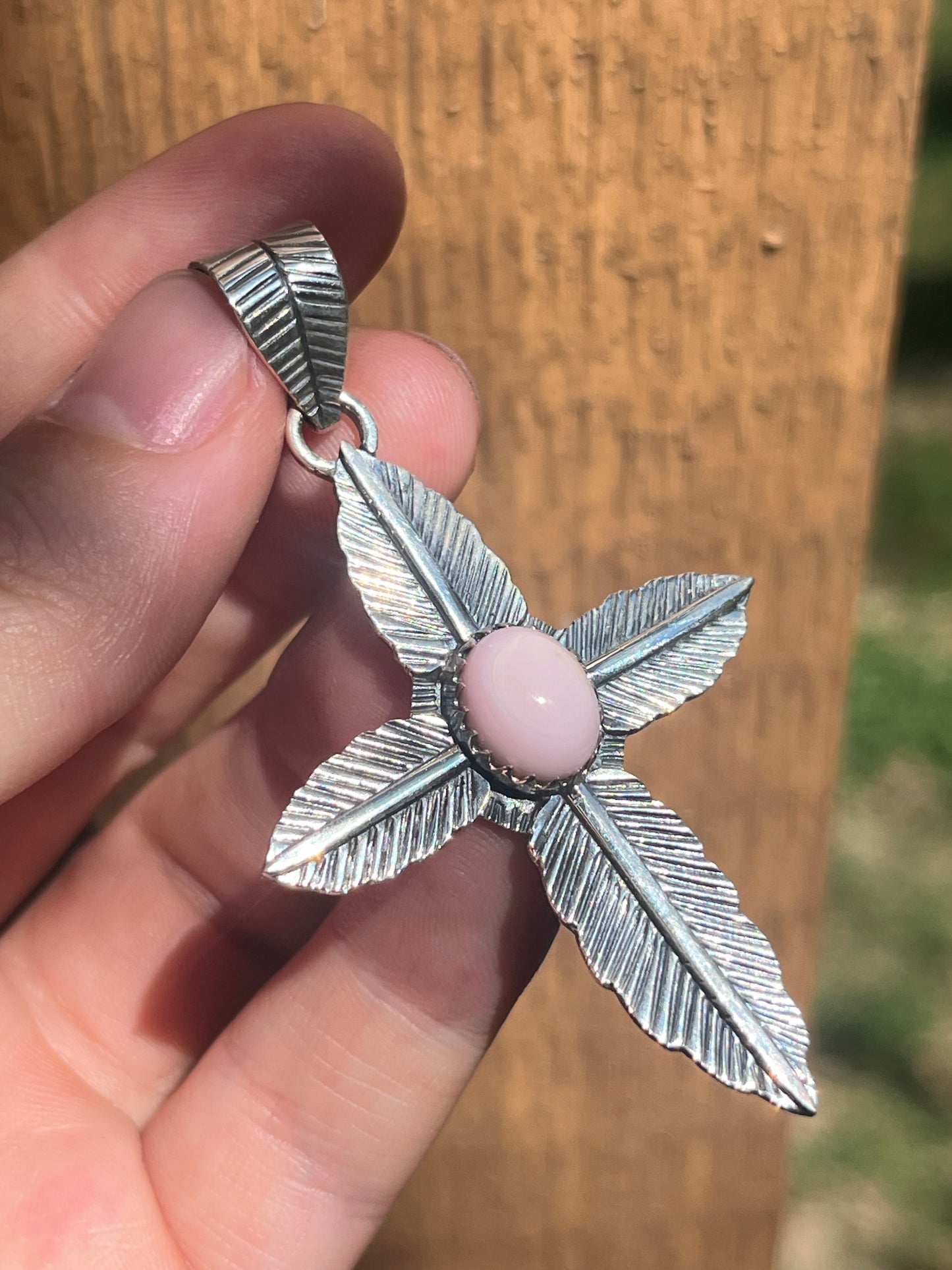 Pink Conch Cross Pendant | 925 Sterling Silver X74