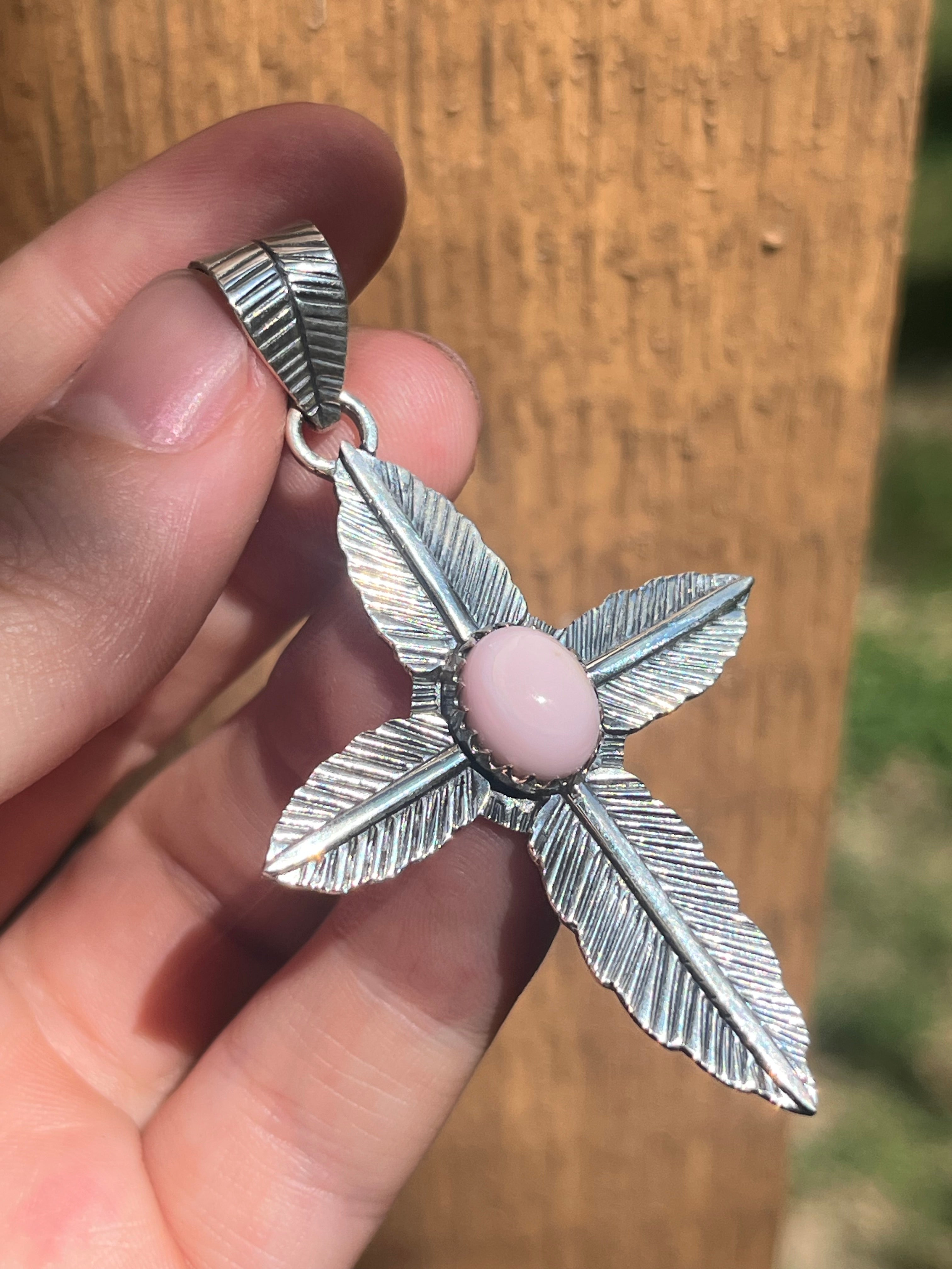 Pink Conch Cross Pendant | 925 Sterling Silver X74