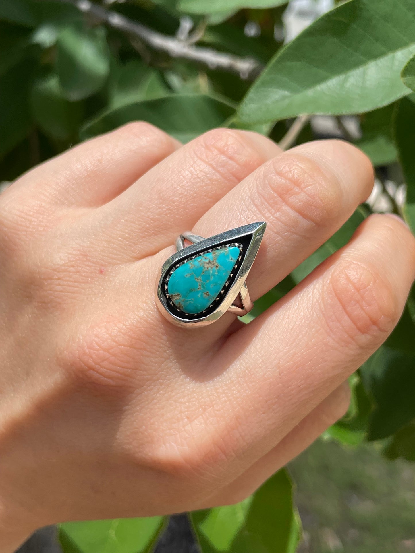 Kingman Turquoise Tear Drop Ring Size 7 | 925 Sterling Silver D175