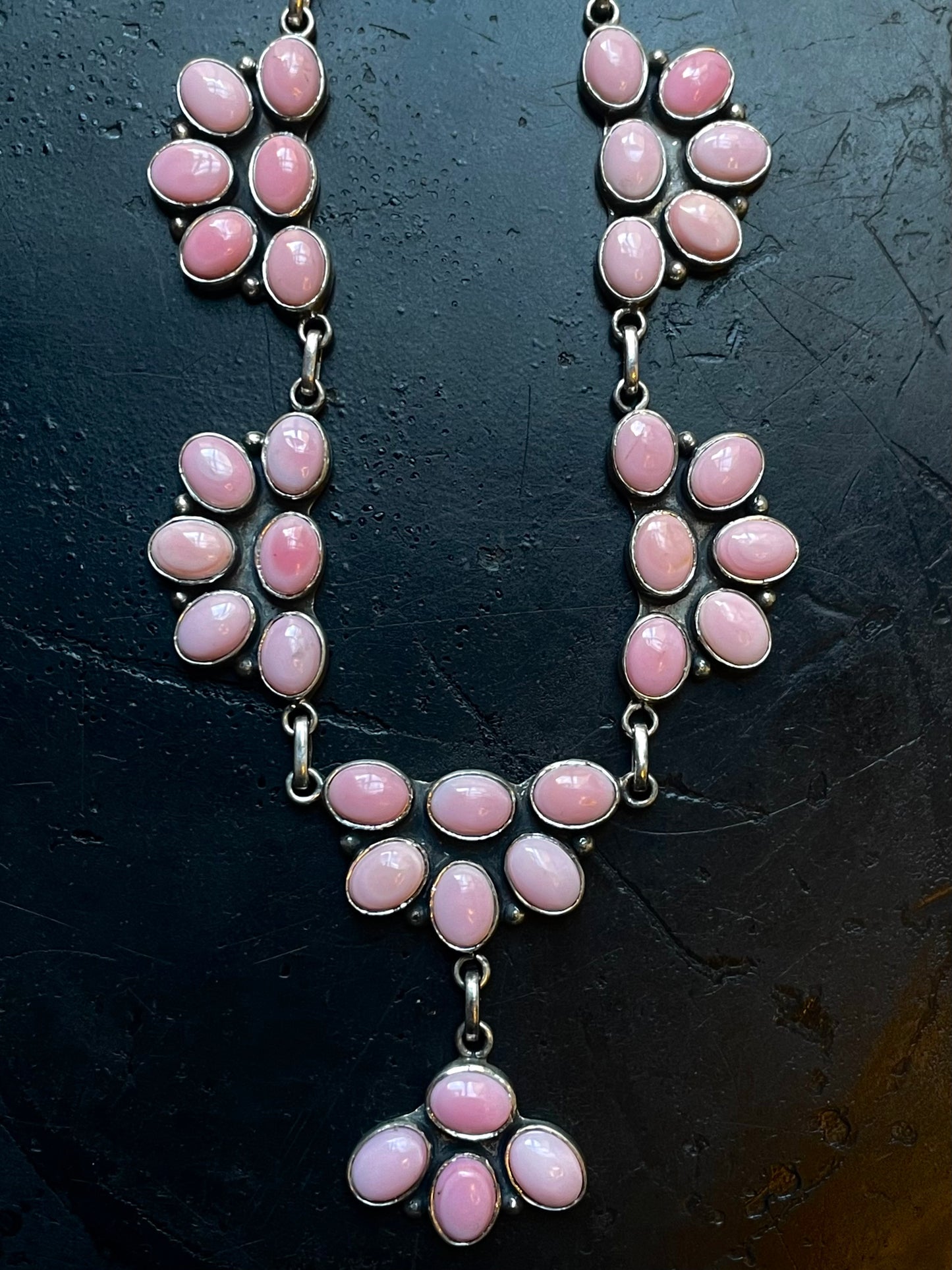 Pink Conch Necklace | Blossom Drop Cluster | 925 Silver E560