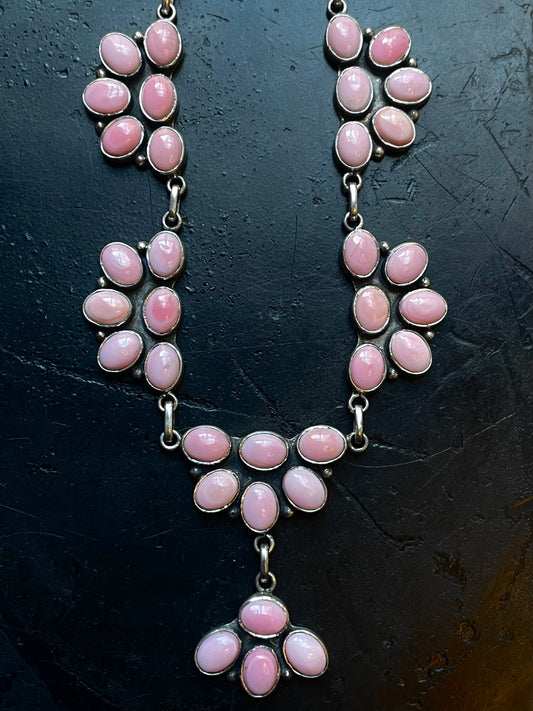 Pink Conch Necklace | Blossom Drop Cluster | 925 Silver E560