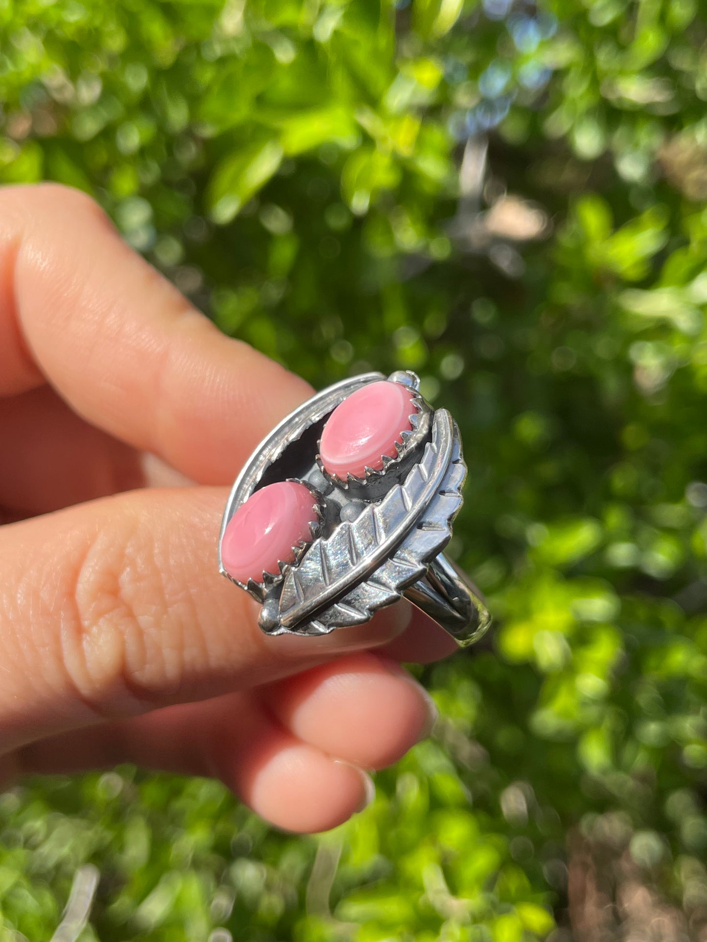 Pink Conch Feather Ring Size 8 | 925 Sterling Silver B580