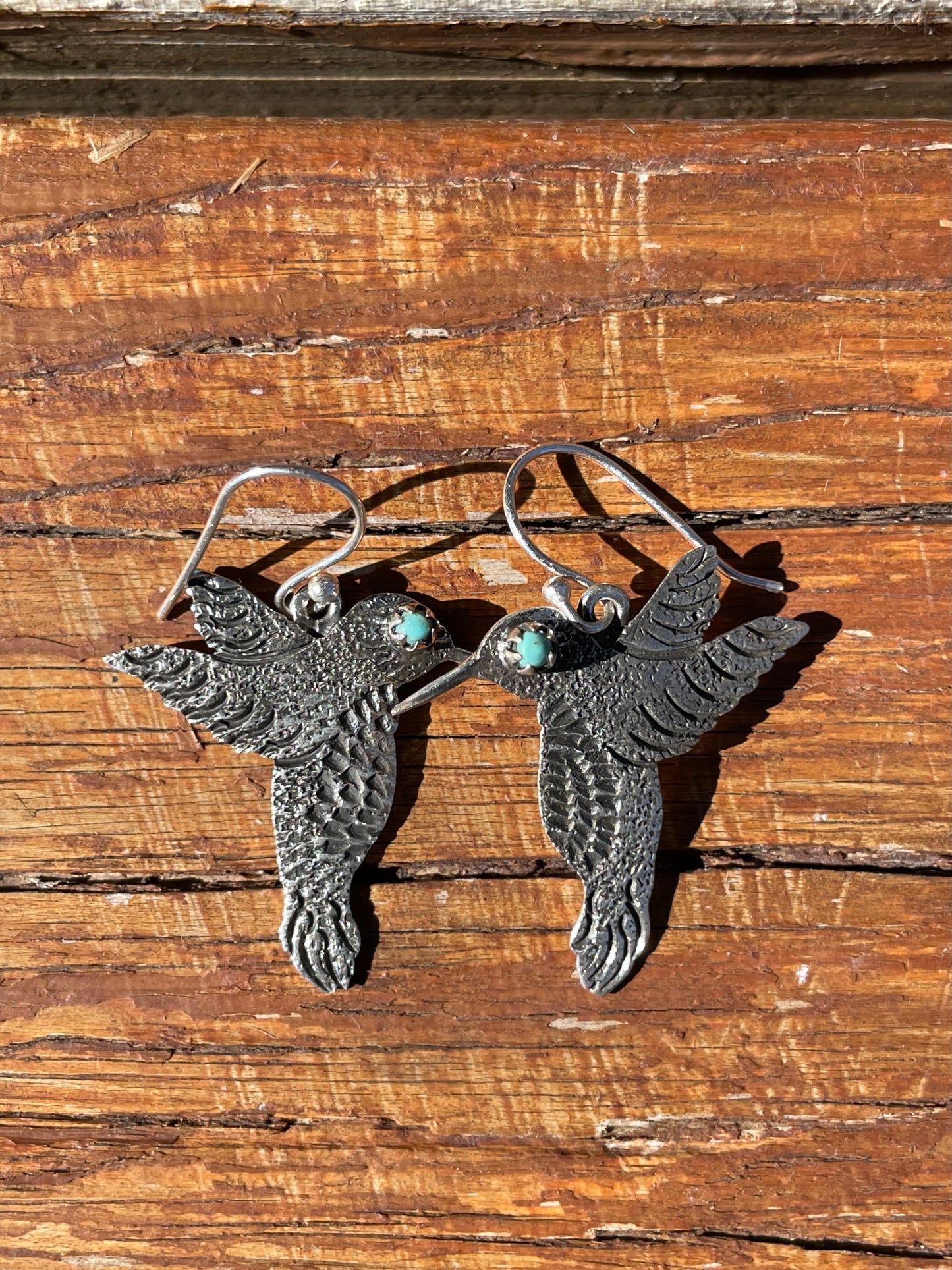 Kingman Turquoise Hummingbird Dangle Earrings | 925 Sterling Silver B910
