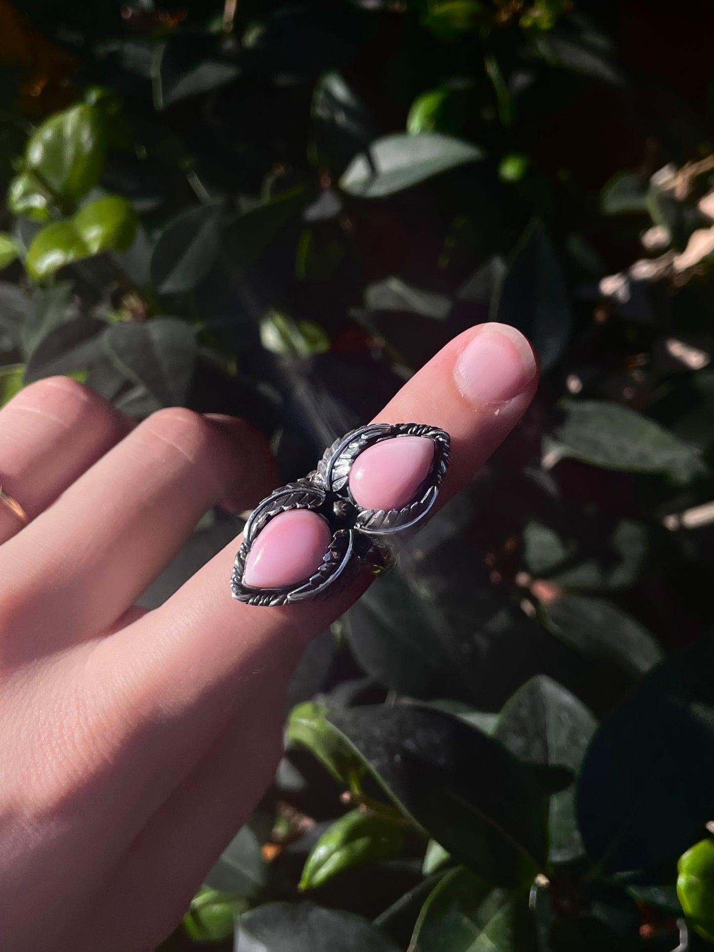 Pink Conch Double Stone Ring Size 7 | 925 Sterling Silver C892