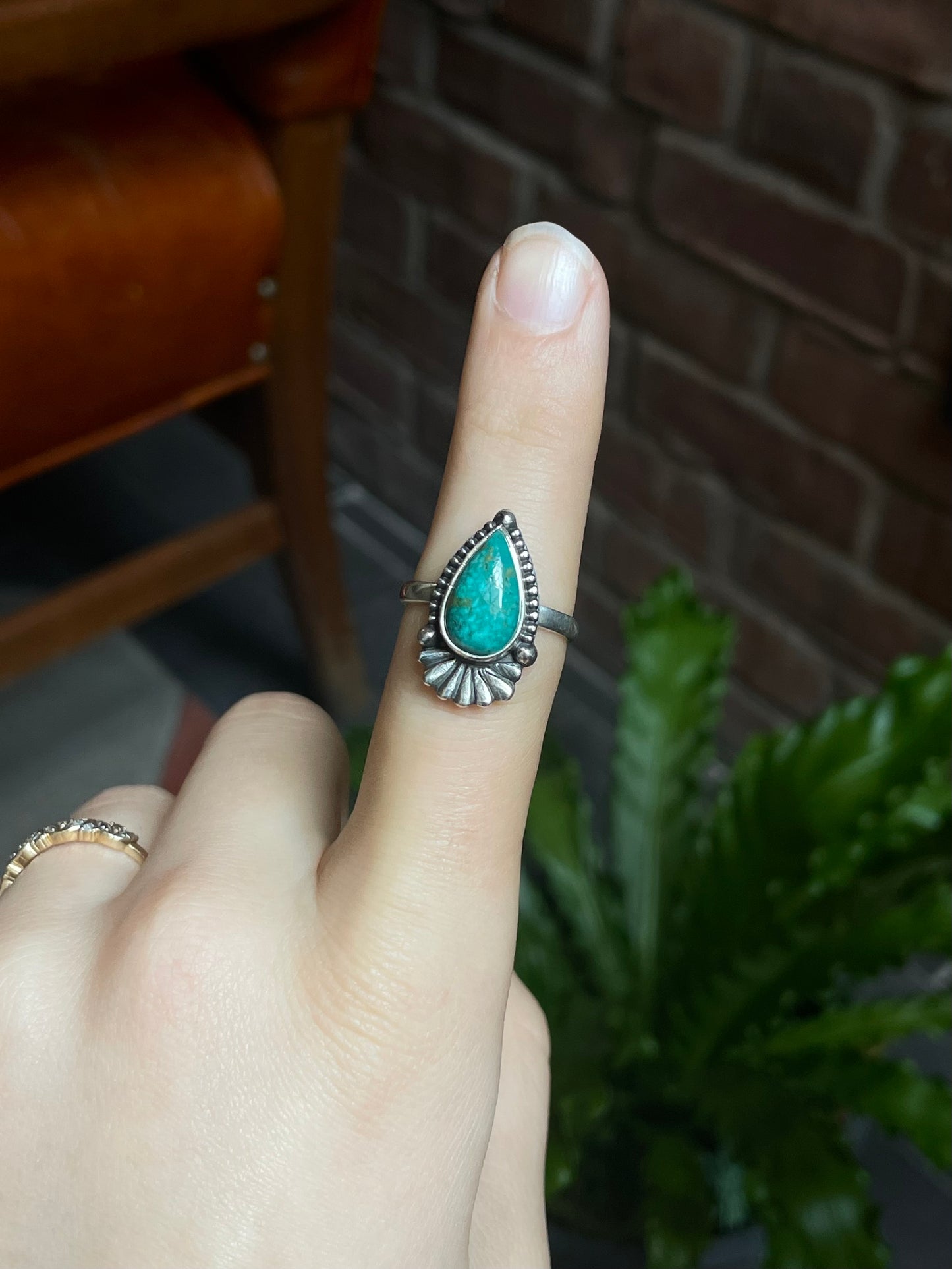 Kingman Turquoise Pear Ring | Sterling Silver | Size 8 | A320
