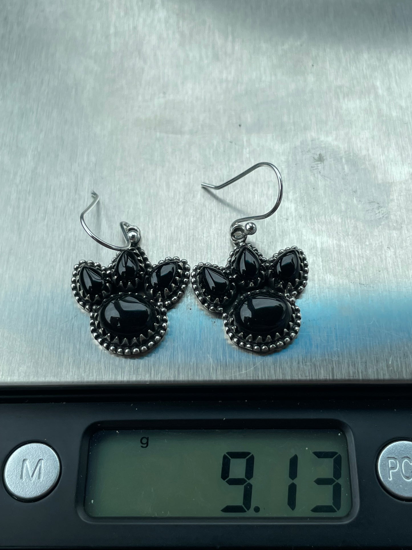 Black Onyx Paw Dangle Earrings | 925 Sterling Silver B963