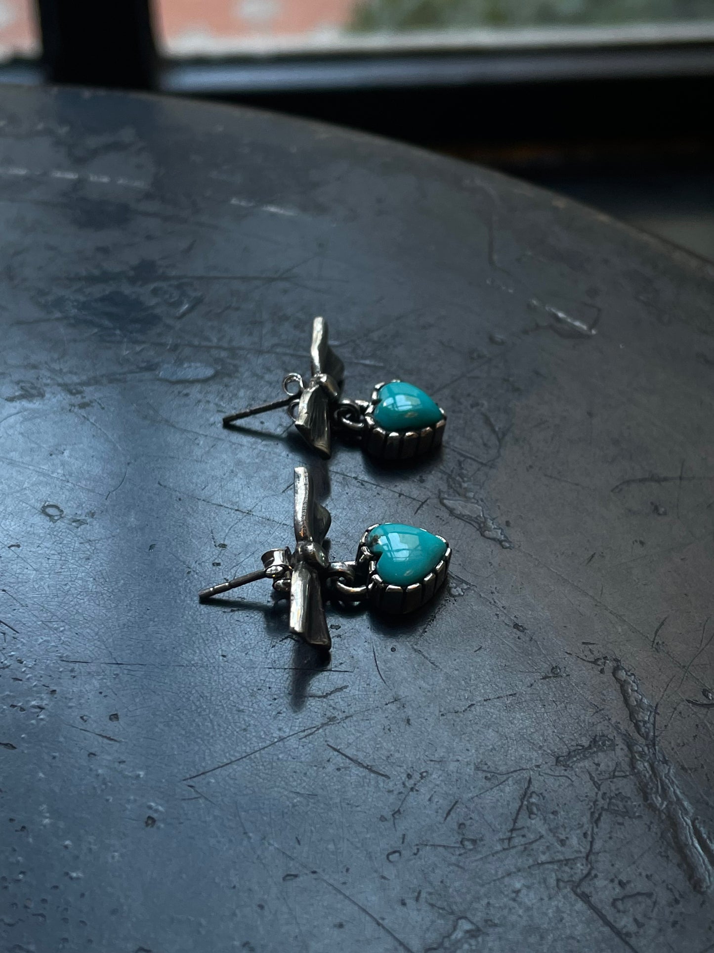 Kingman Turquoise Bow Earrings | Heart Drop Stud E663