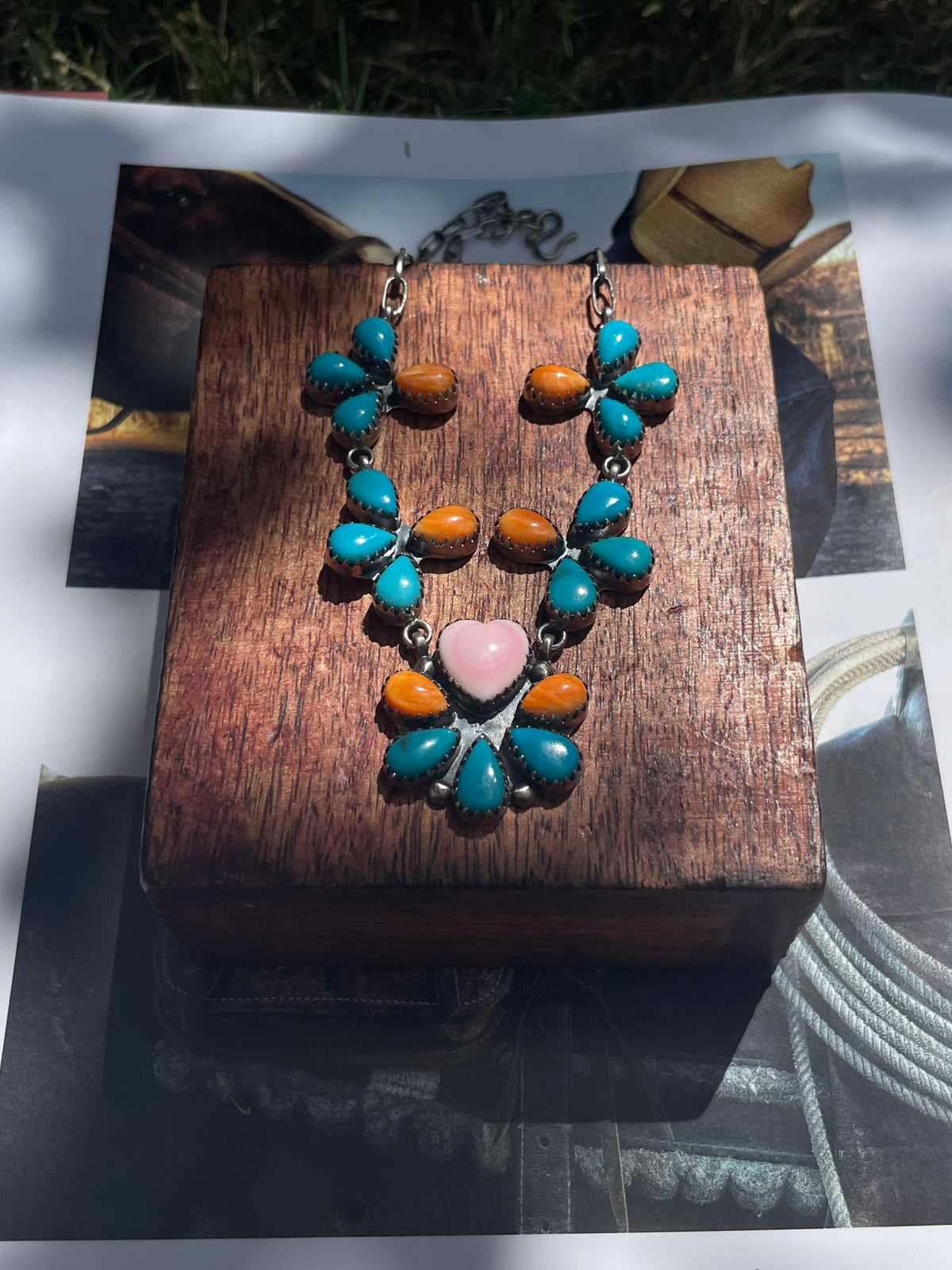 Turquoise Spiny Oyster & Pink Conch Necklace | 925 Sterling Silver D250