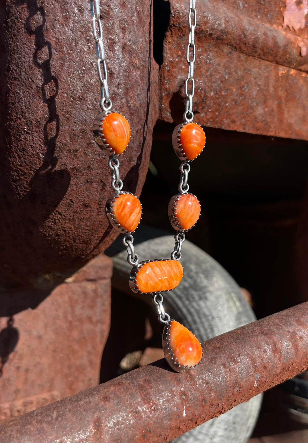 Orange Spiny Oyster Drop Necklace | 925 Sterling Silver E601