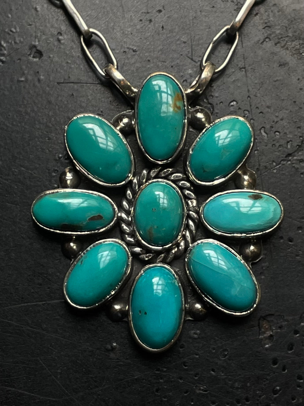 Kingman Turquoise Flower Necklace | 925 Sterling Silver G406