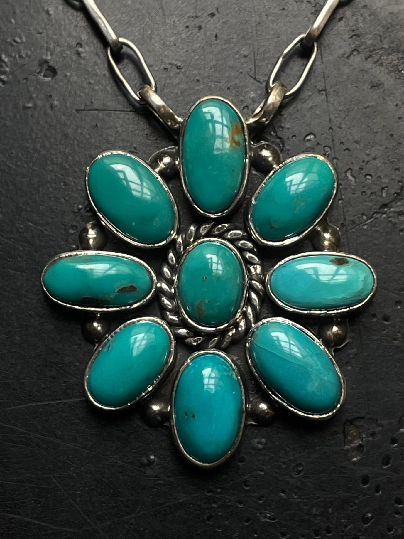 Kingman Turquoise Flower Necklace | 925 Sterling Silver G406