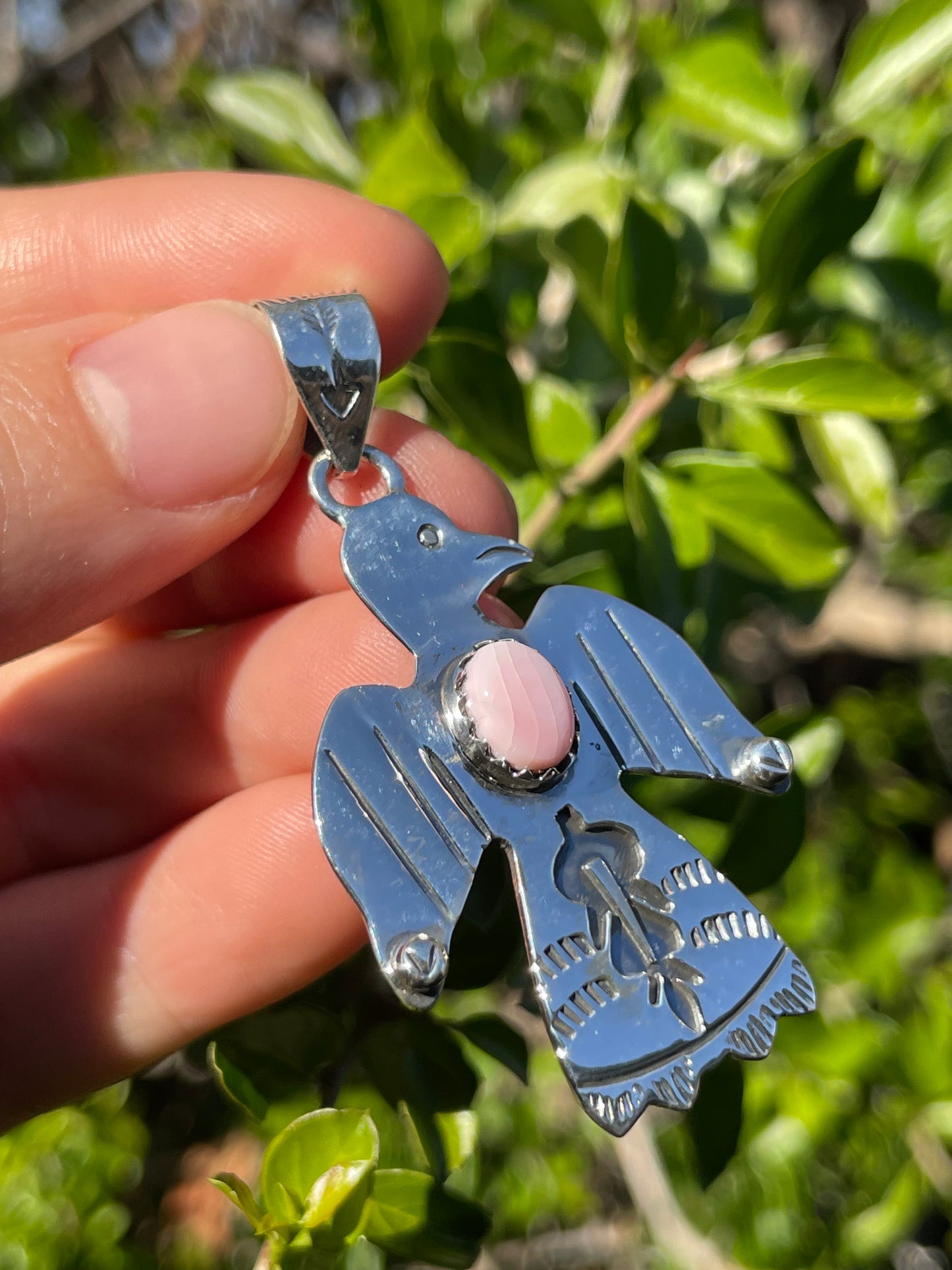Pink Conch Thunderbird Pendant | Sterling Silver 925 B715