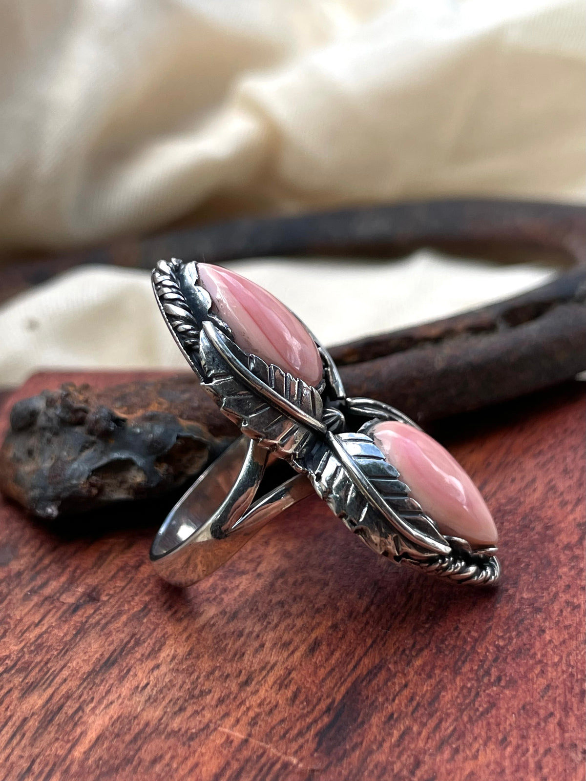 Pink Conch Feather Ring Size 7 | 925 Sterling Silver C571