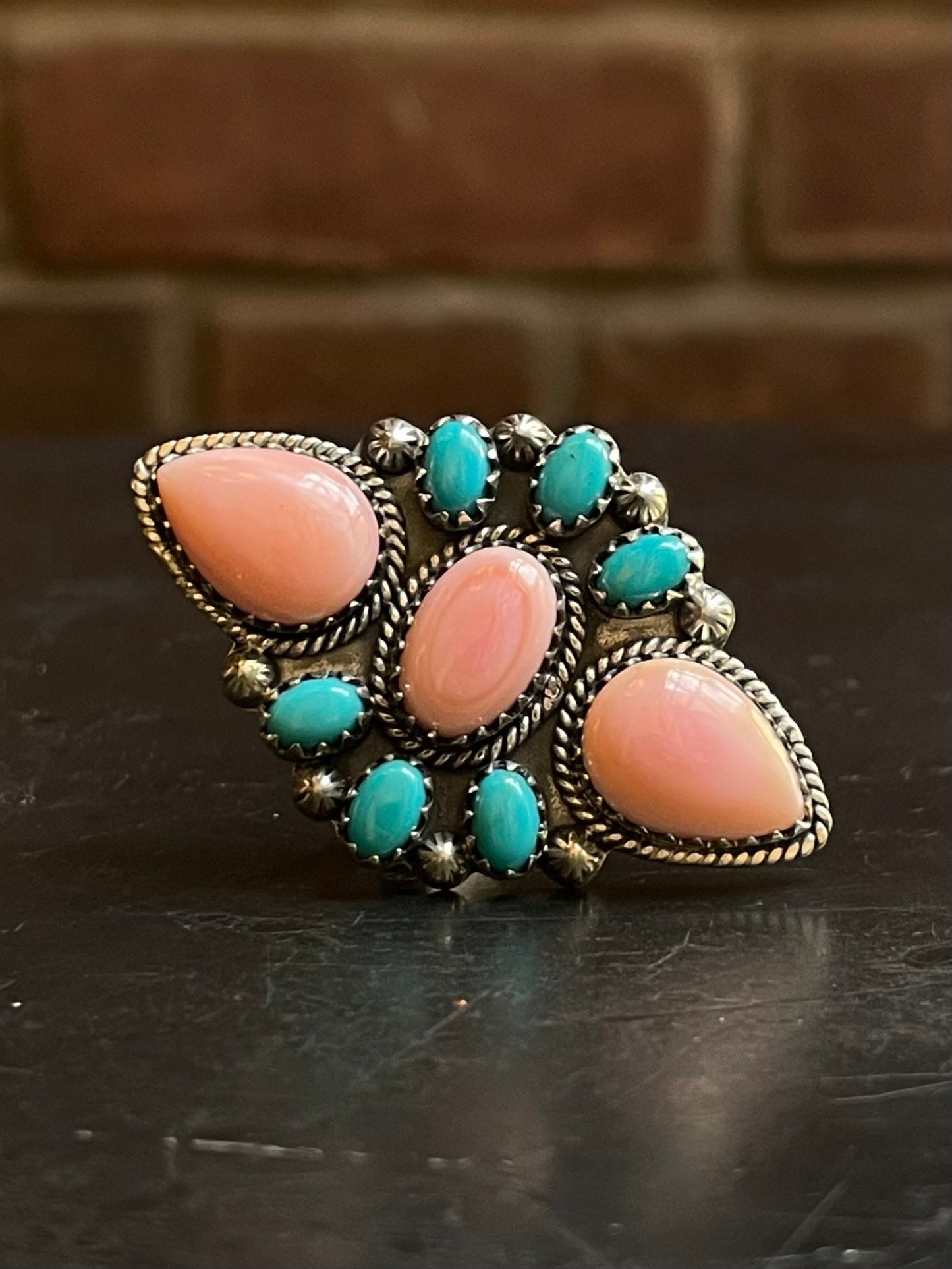 Pink Conch Turquoise Ring Size 8.75 | Sterling Silver E897