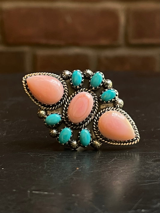 Pink Conch Turquoise Ring Size 8.75 | Sterling Silver E897