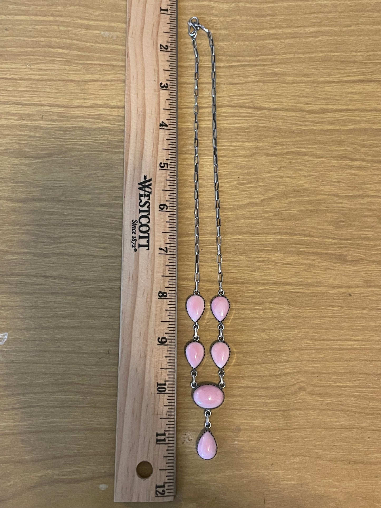 Pink Conch Lariat Necklace | Teardrop Station Drop | 925 Silver E554