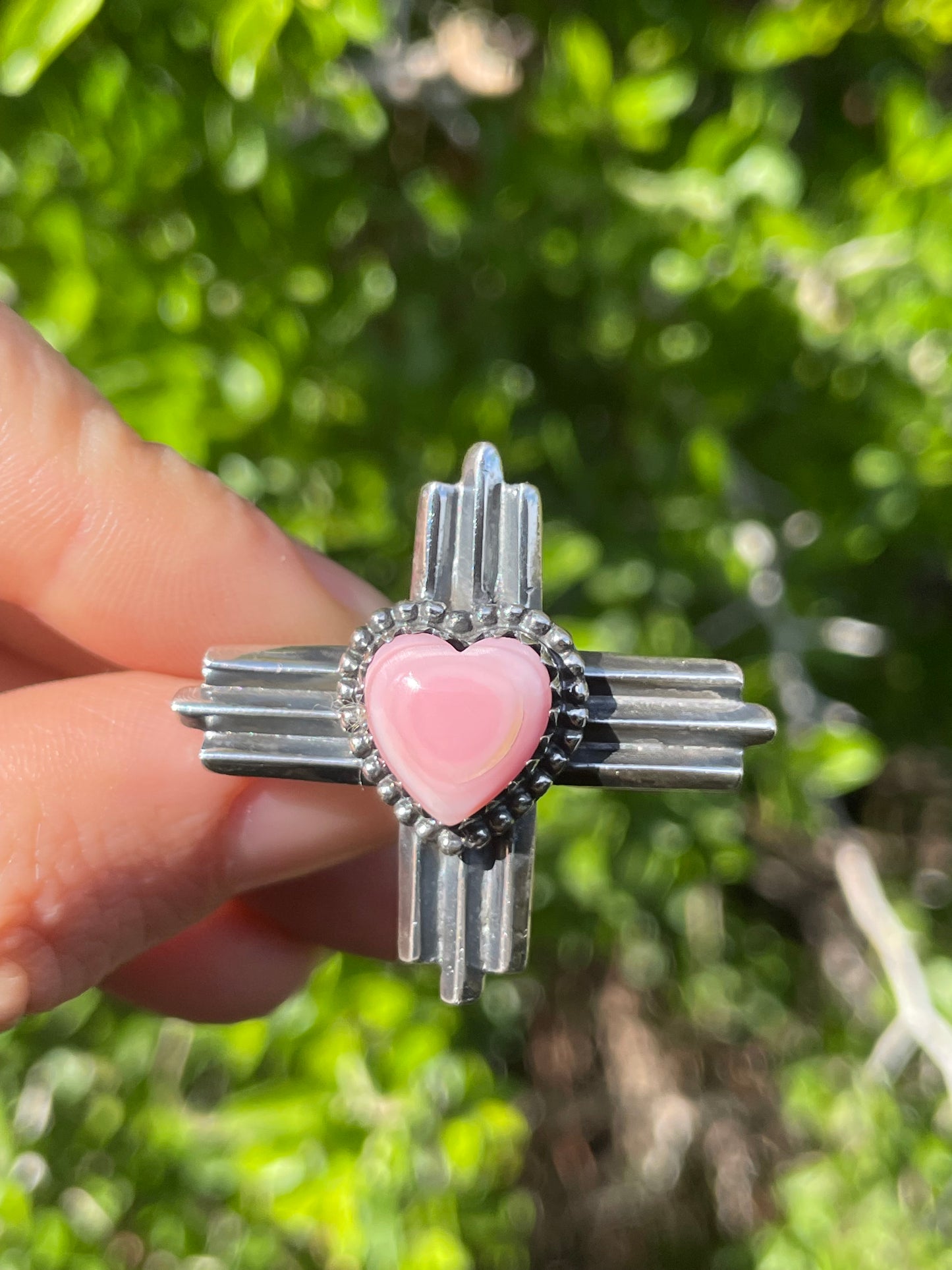 Pink Conch Zia Heart Ring Size 9 | 925 Sterling Silver B559