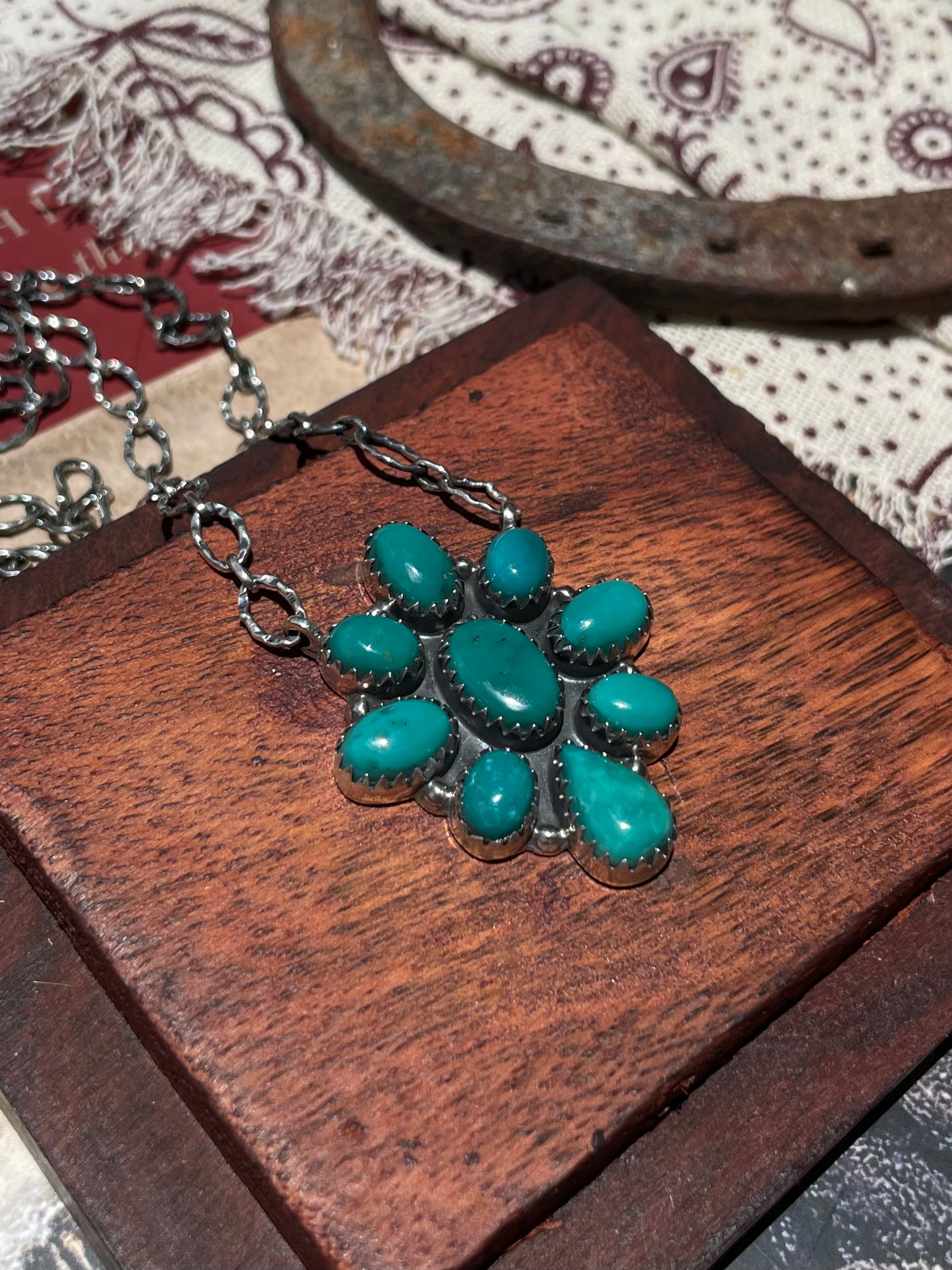 Kingman Turquoise Cluster Necklace | 925 Sterling Silver D212