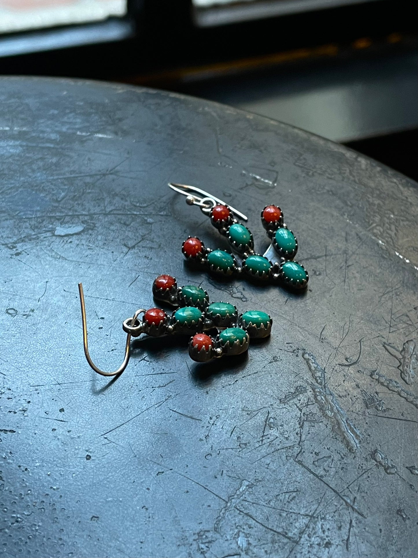 Turquoise & Coral Cactus Earrings | 925 Sterling Silver E388