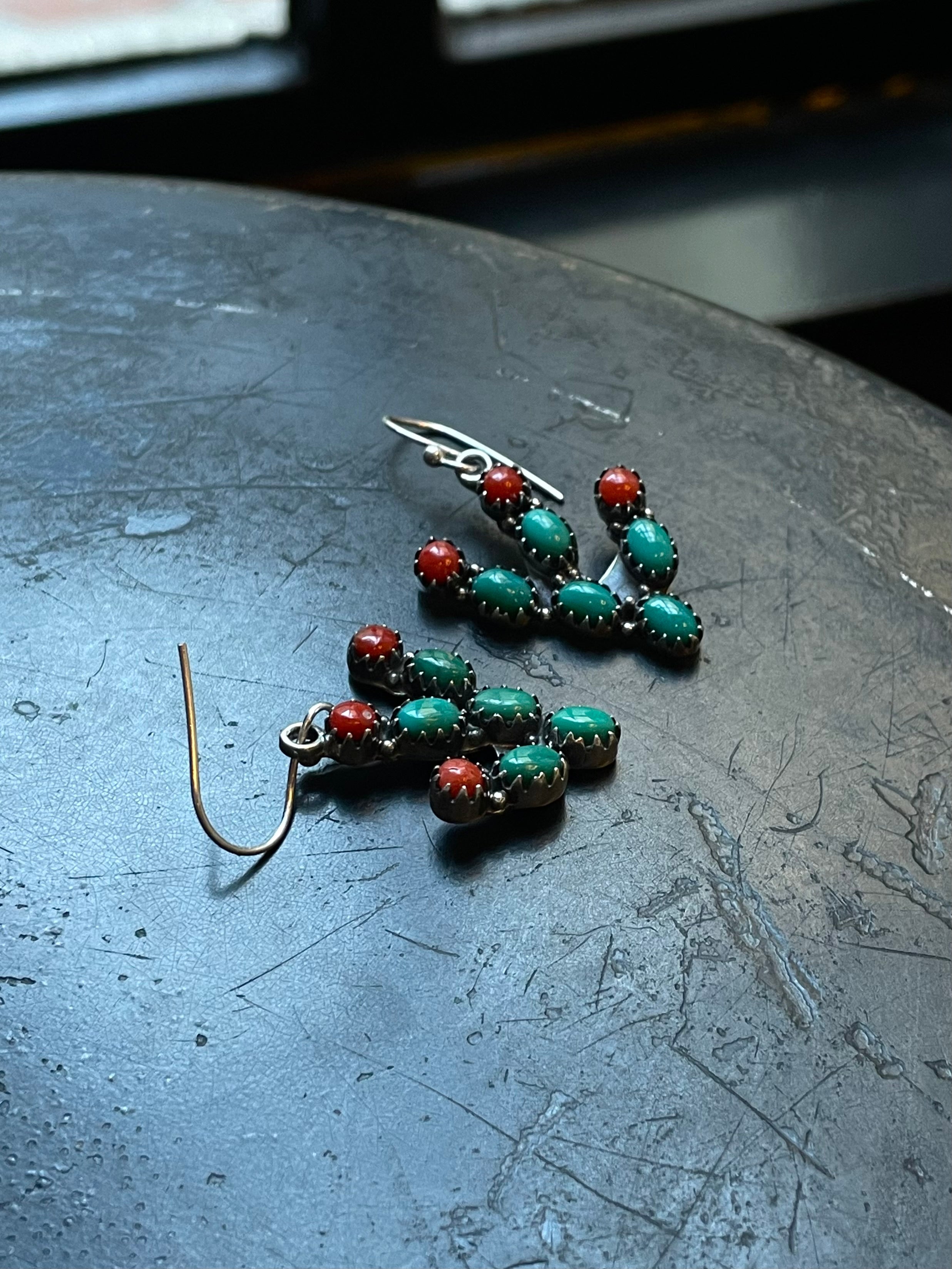 Turquoise & Coral Cactus Earrings | 925 Sterling Silver E388