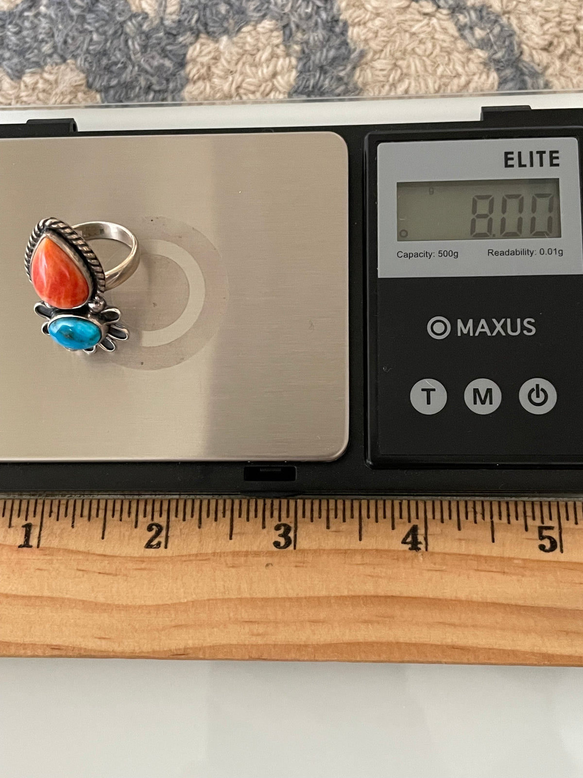 Spiny Oyster & Turquoise Floral Ring | 925 Sterling Silver Size 5.75 G819
