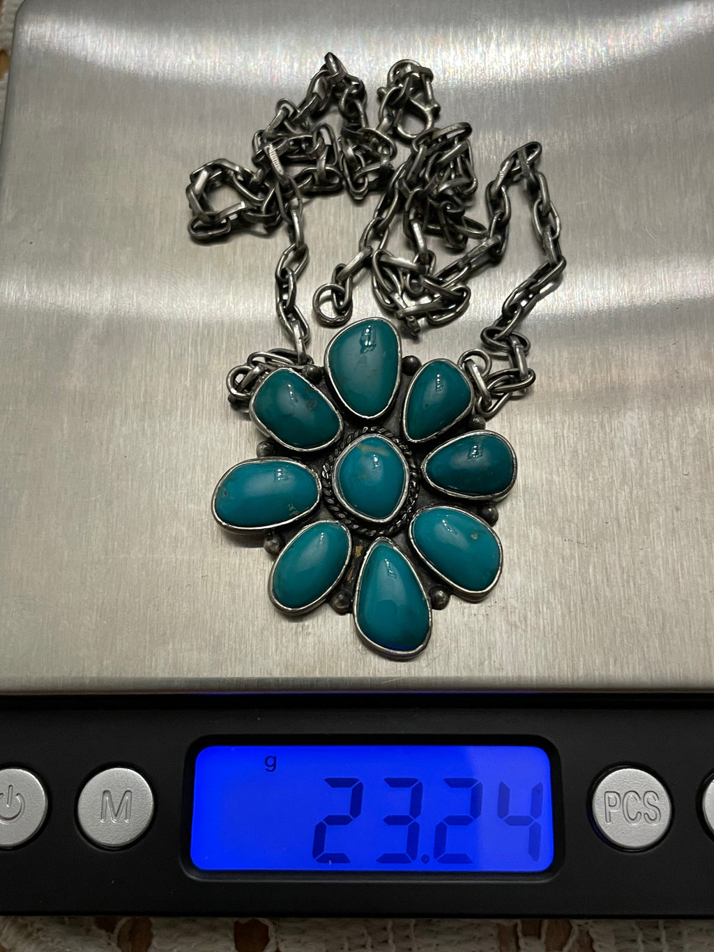 Kingman Turquoise Flower Necklace | Sterling Silver 925 Cluster| B891
