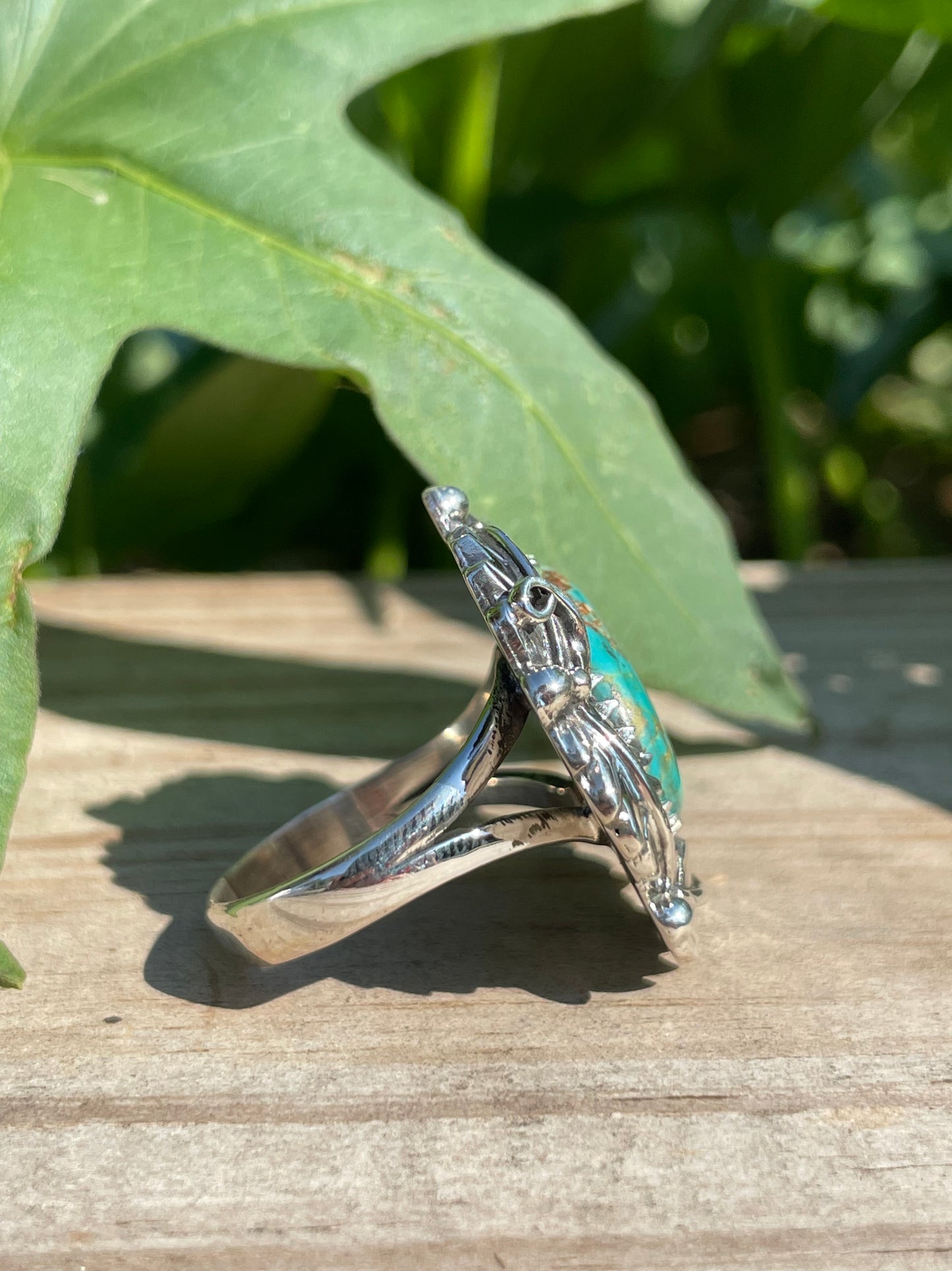 Turquoise Leaf Ring | Size 9 | 925 Sterling Silver B139