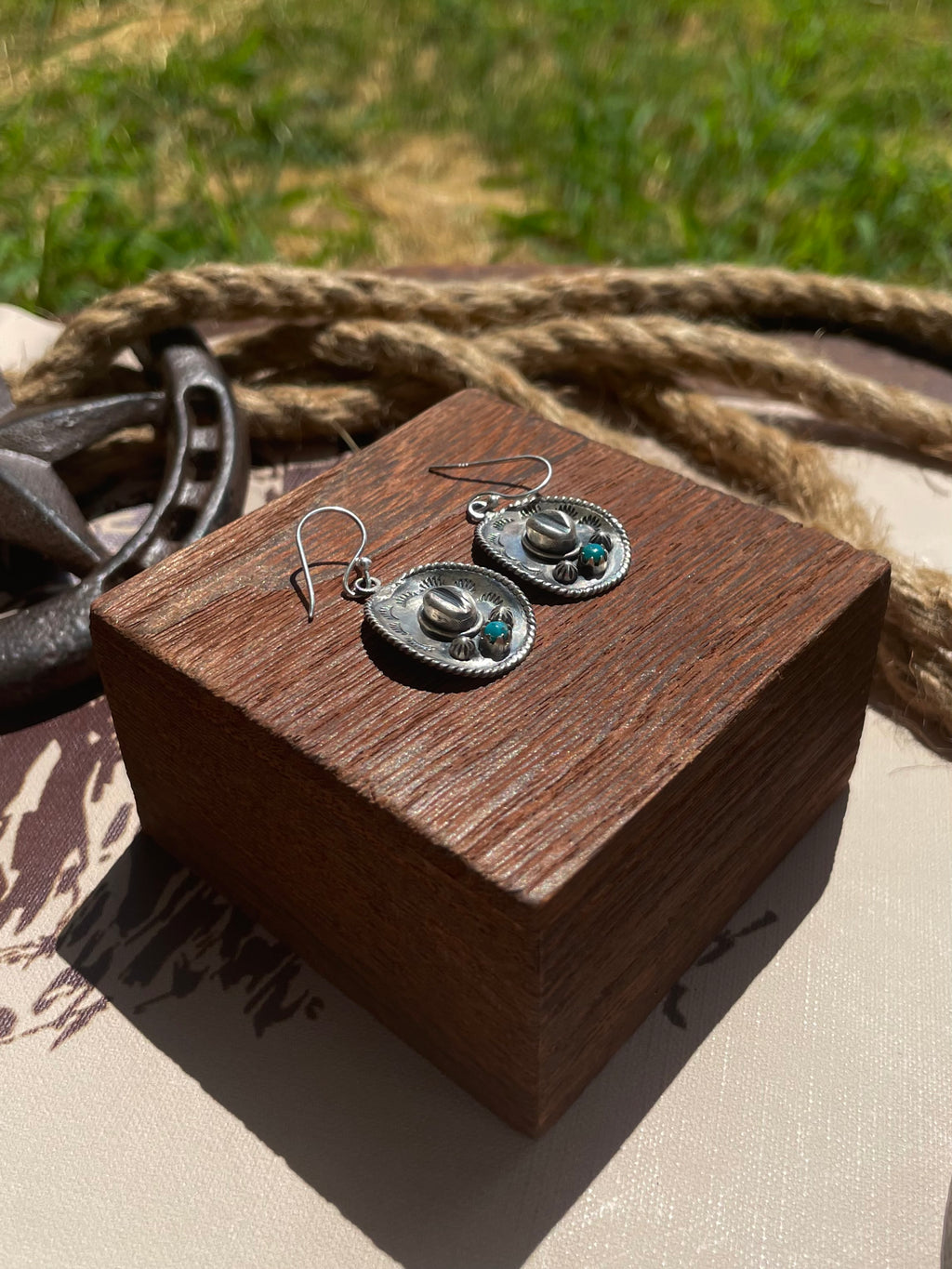 Turquoise Cowboy Hat Dangle  Earrings | 925 Sterling Silver G710