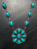 Kingman Turquoise Flower Cluster Necklace | 925 Sterling Silver G593