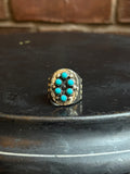 Kingman Turquoise Cluster Ring | Sterling Silver | Size 10.5 | A882