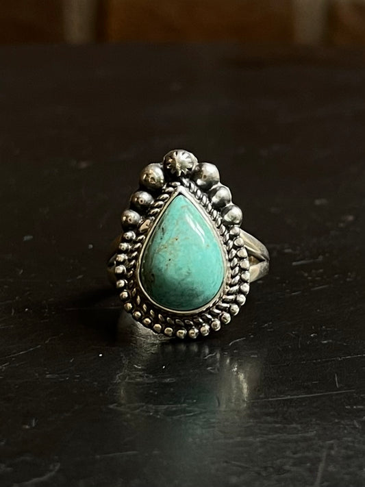 Turquoise Tear Drop Ring | 925 Sterling Silver Size 7 E449