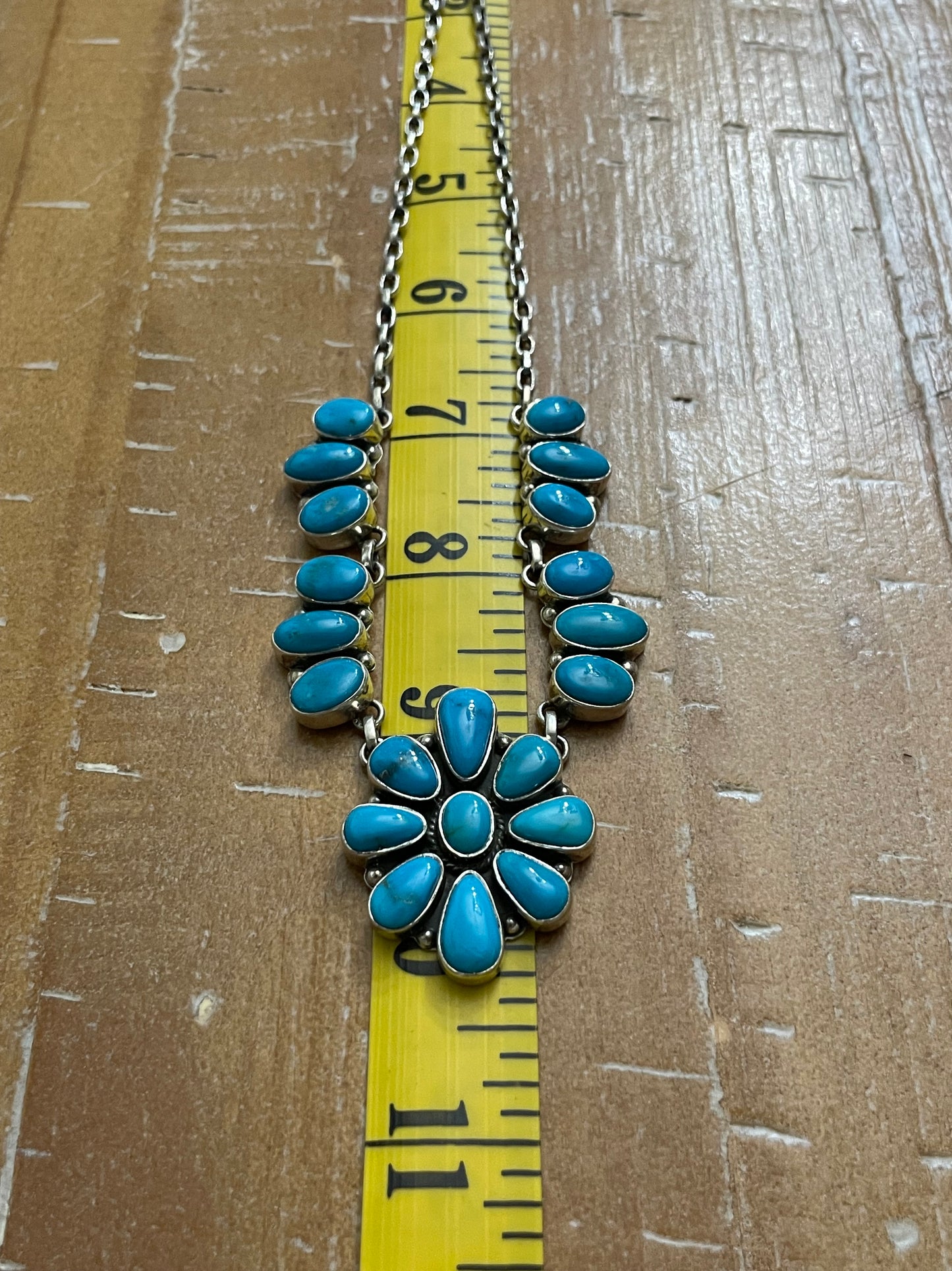 Kingman Turquoise Flower Necklace | Sterling Silver 925 Cluster |B889