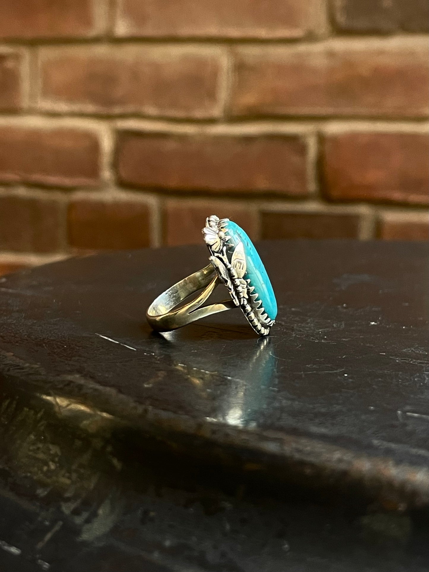 Turquoise Butterfly Floral Ring Size 8 | Sterling Silver E882