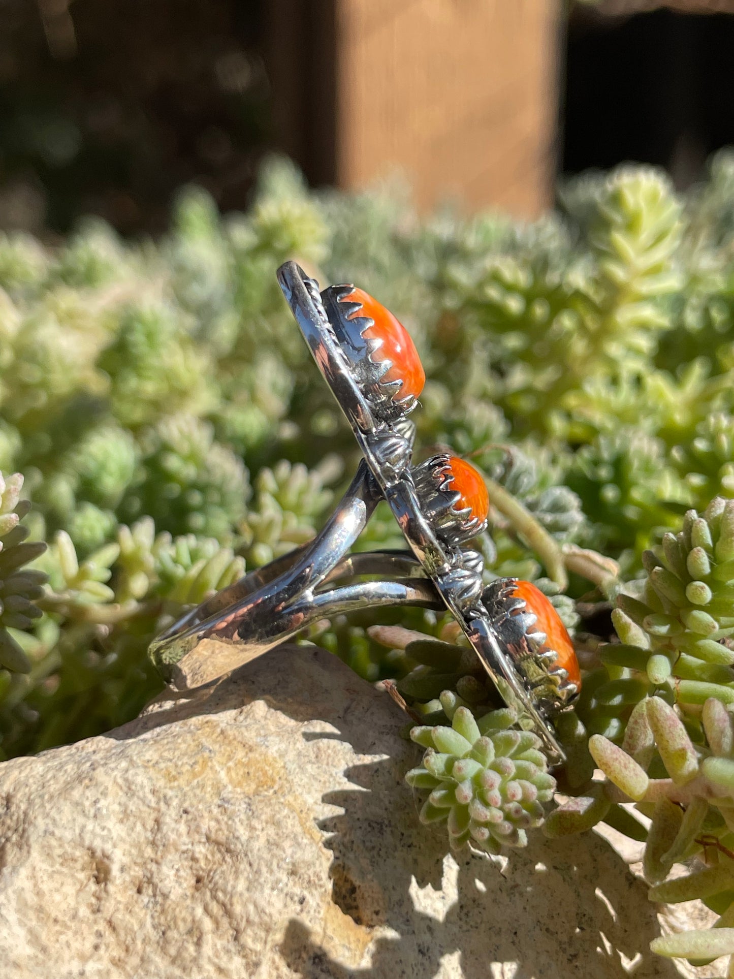 Spiny Oyster Triple Stone Ring Size 7.5 | 925 Sterling Silver Southwest B992