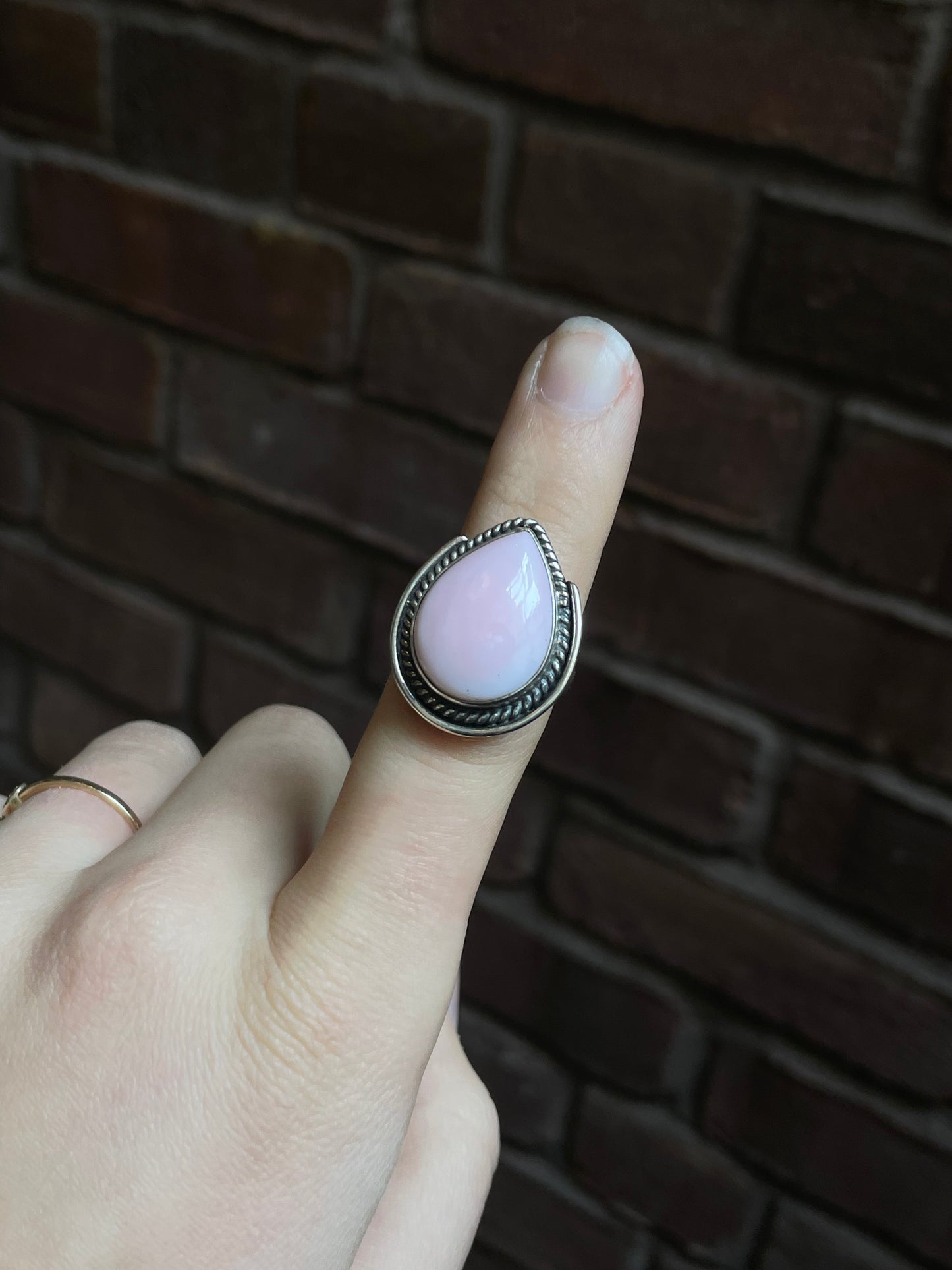 Pink Conch Teardrop Ring Size 8 | 925 Sterling Silver Southwest E150