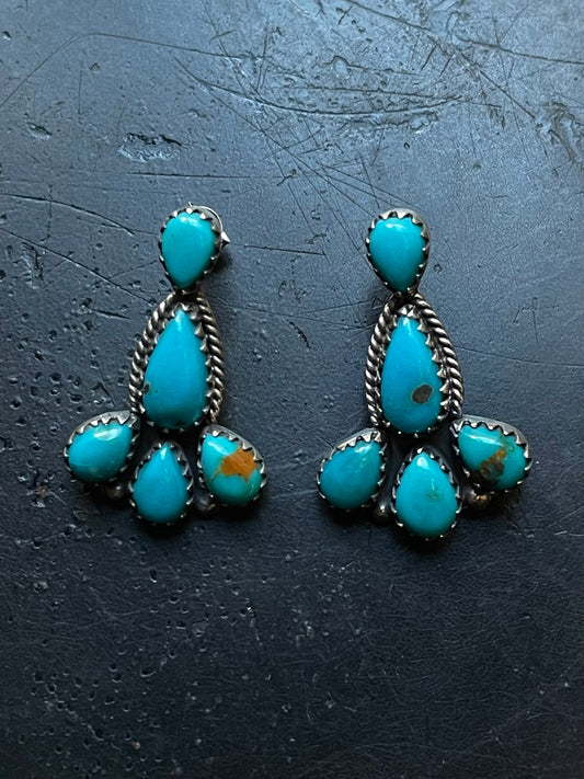Kingman Turquoise Cluster Dangle Earrings | Sterling Silver E946