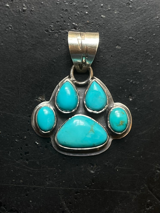 Turquoise Paw Print Pendant | Sterling Silver E706