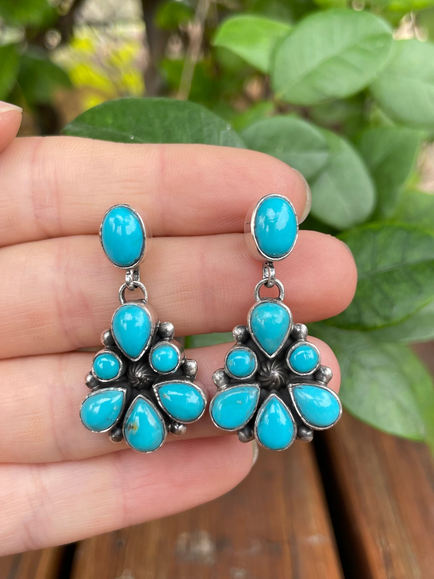 Kingman Turquoise Cluster Stud Earrings | 925 Sterling Silver B970