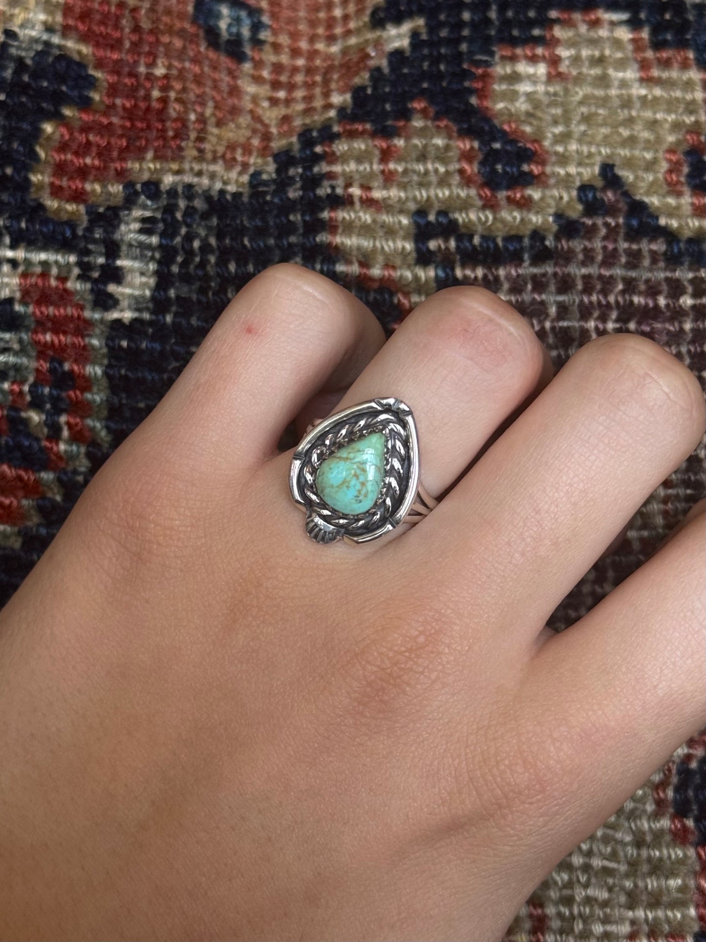Turquoise Tear Drop Ring | 925 Sterling Silver | Size 8.5 C206