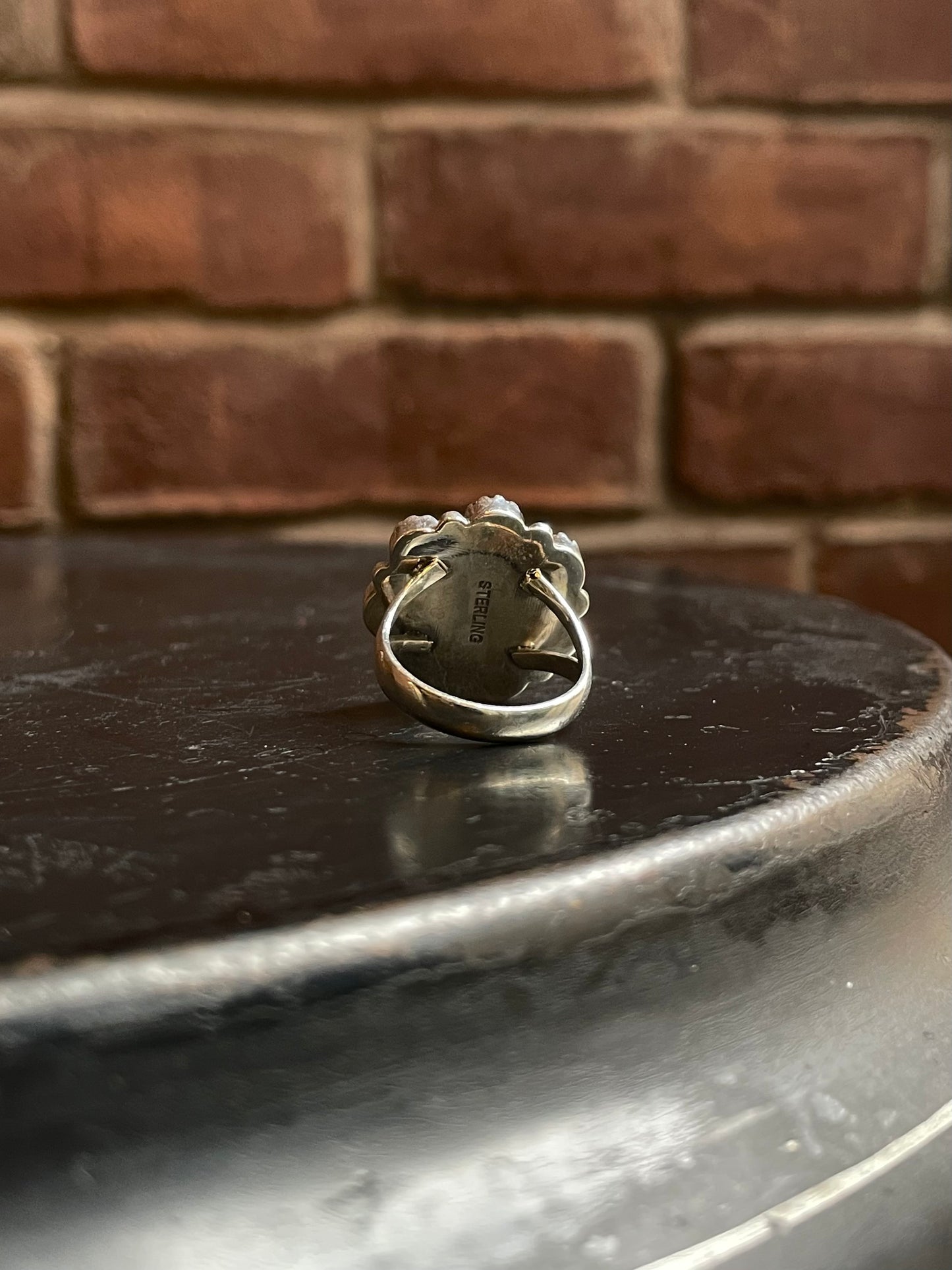 Pink Conch & Black Onyx Ring Size 8 | 925 Sterling Silver C916