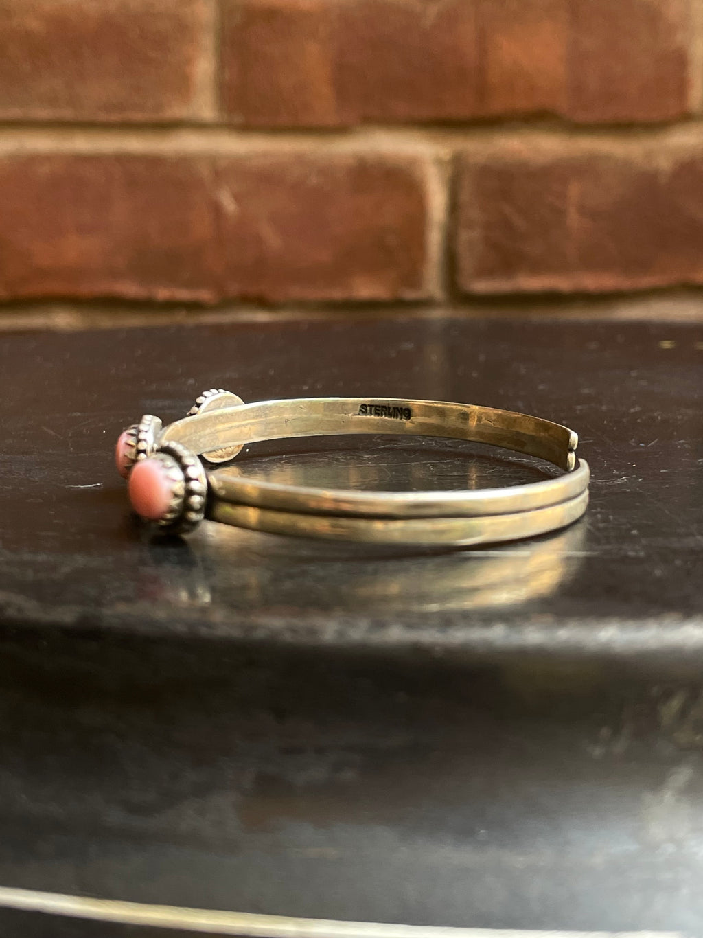 Pink Conch Triple Stone Cuff Bracelet | 925 Sterling Silver E965