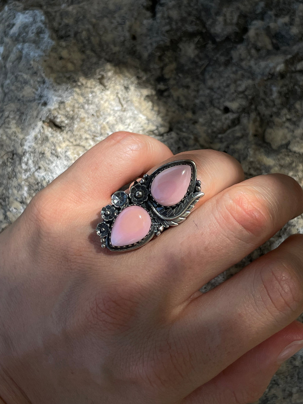 Pink Conch Floral Statement Ring Size 6 | 925 Sterling Silver D263