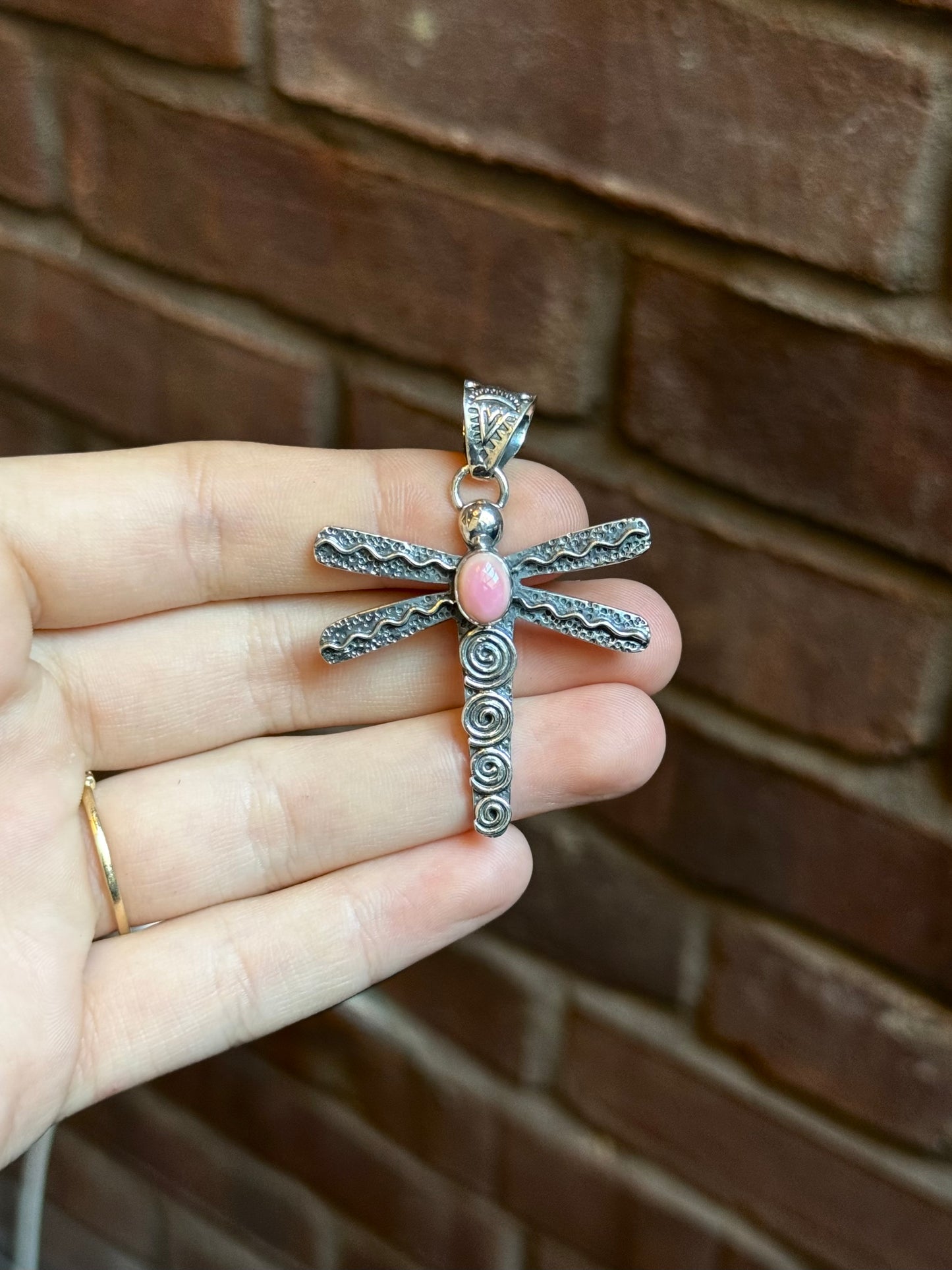 Pink Conch Dragonfly Pendant | 925 Sterling Silver C398
