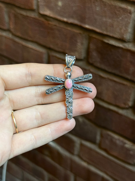 Pink Conch Dragonfly Pendant | 925 Sterling Silver C398