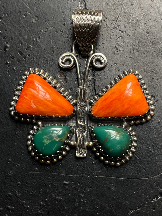 Spiny Oyster & Turquoise Butterfly Pendant | 925 Sterling Silver G240