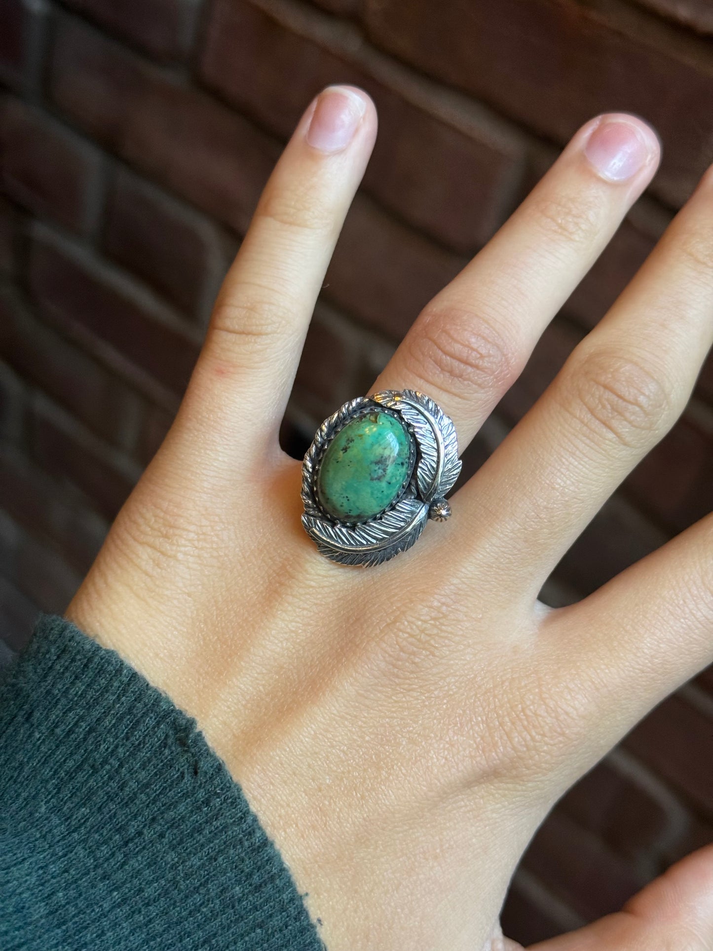 Turquoise Feather Ring Size 8.5 | 925 Sterling Silver C418